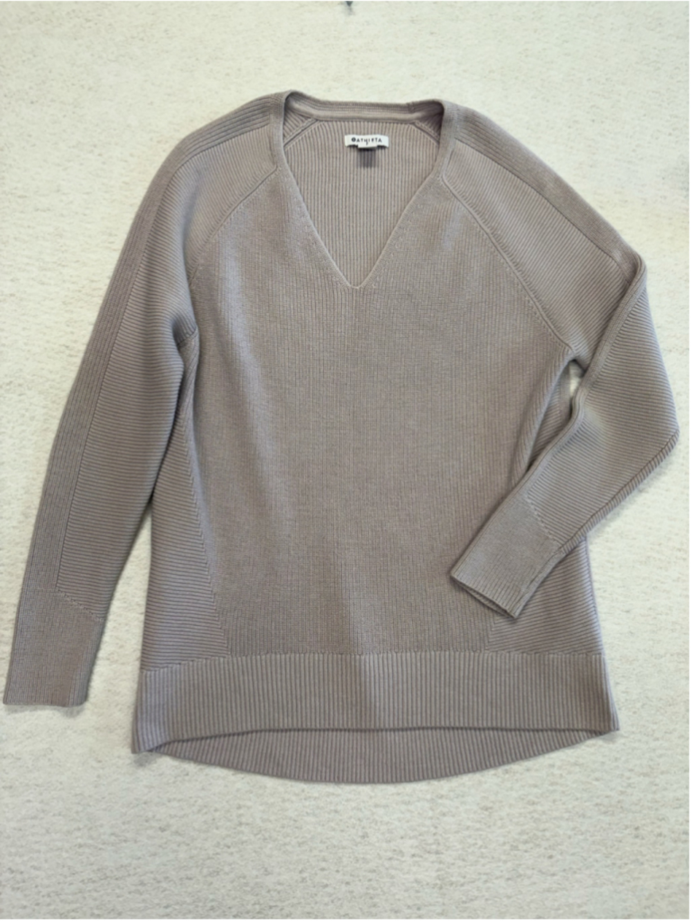 Athleta Hanover V-Neck Sweater S/P Lavender Merino Wool Blend High Low
